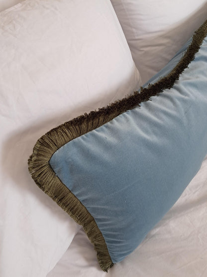 Long Lumbar Velvet Pillow - Blue Velvet Lumbar Cushion - Extra Long Pillow