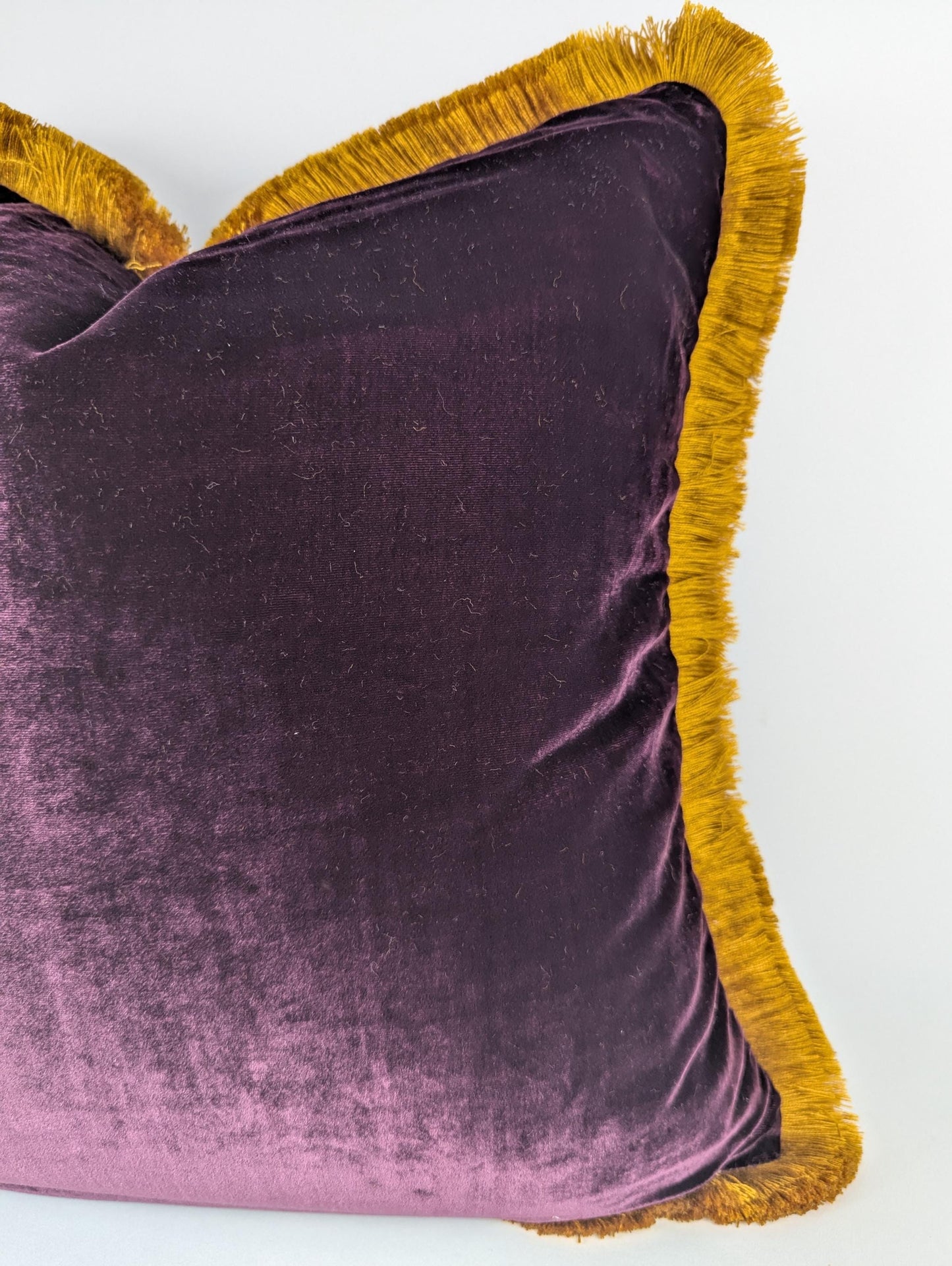 Burgundy Silk Velvet Throw Pillow Covers - Fringe Cushion Cover - Royal Home Decor