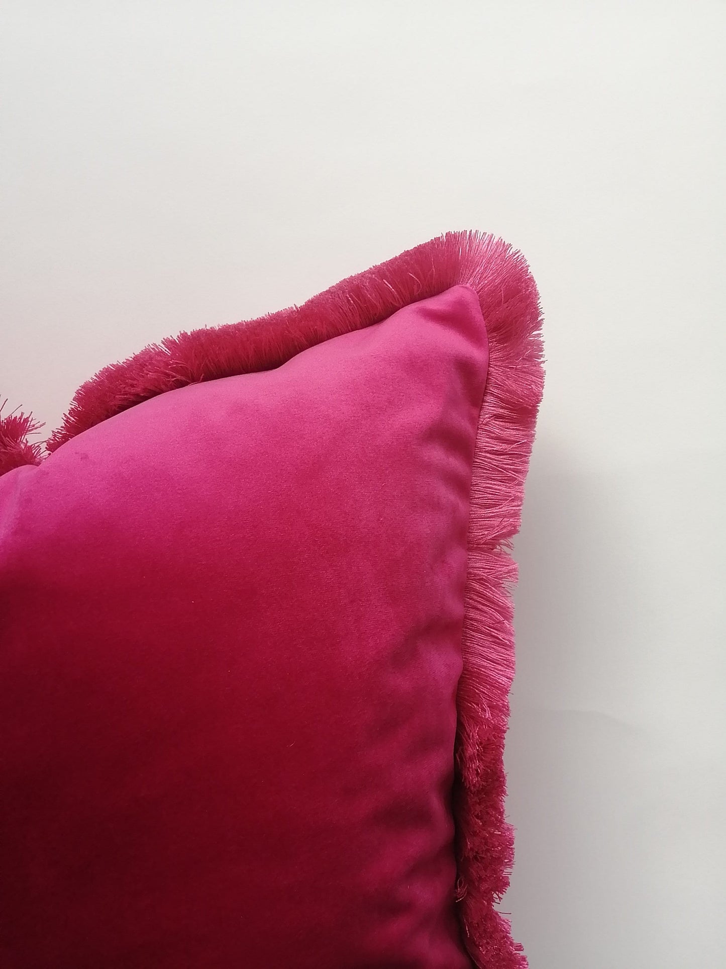 Hot Pink Silk Velvet Fringe Pillow Cover – Luxurious Throw Cushion
