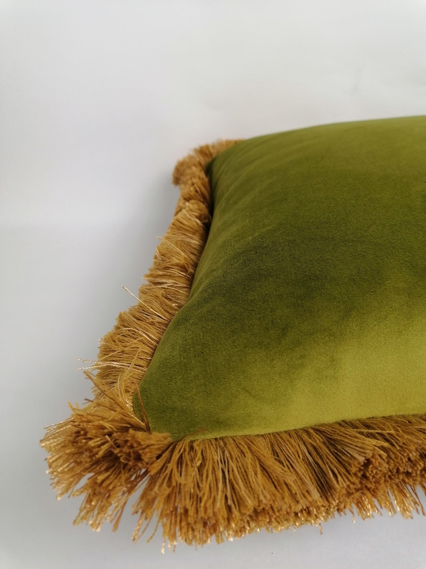 Chartreuse Silk Velvet Throw Pillow Covers - Green and Gold Fringe Cushion - Maximalist Pillow