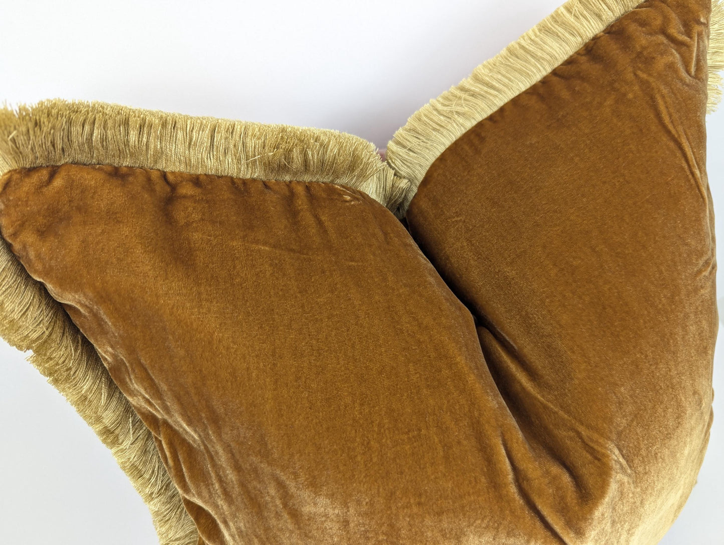 Velvet Throw Pillow Cover, Silk Velvet Cushion, Caramel with Beige Fringe Trim