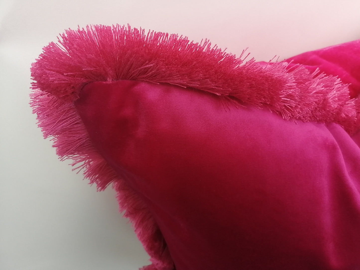 Hot Pink Silk Velvet Fringe Pillow Cover – Luxurious Throw Cushion