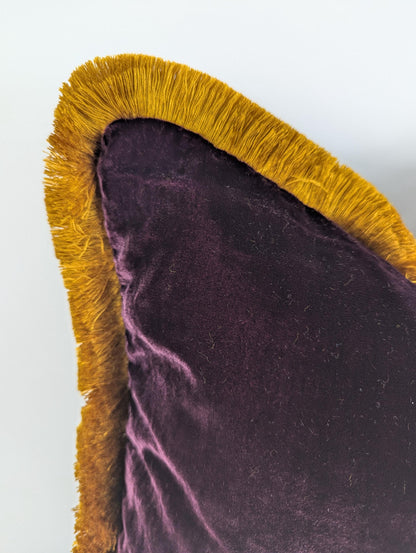 Burgundy Silk Velvet Throw Pillow Covers - Fringe Cushion Cover - Royal Home Decor