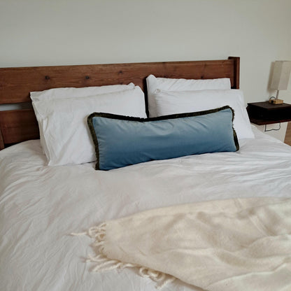Long Lumbar Velvet Pillow - Blue Velvet Lumbar Cushion - Extra Long Pillow