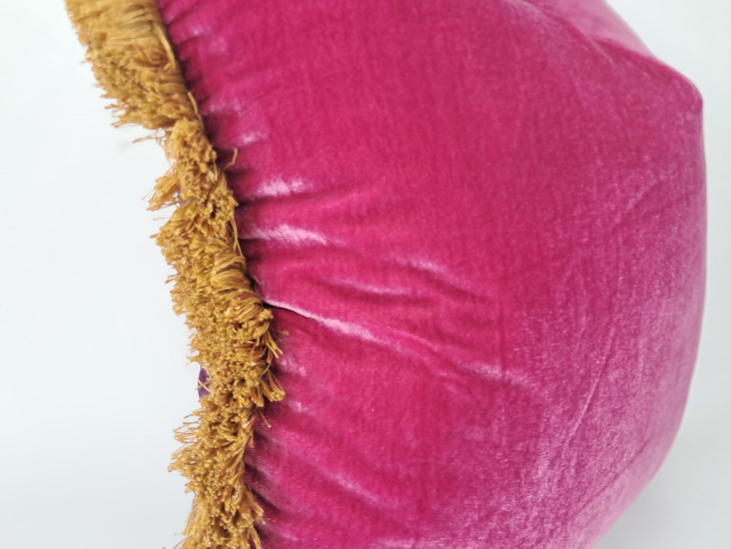 Velvet Throw Pillow, Silk Velvet Cushion, Cerise Pink with Gold Fringe Trim