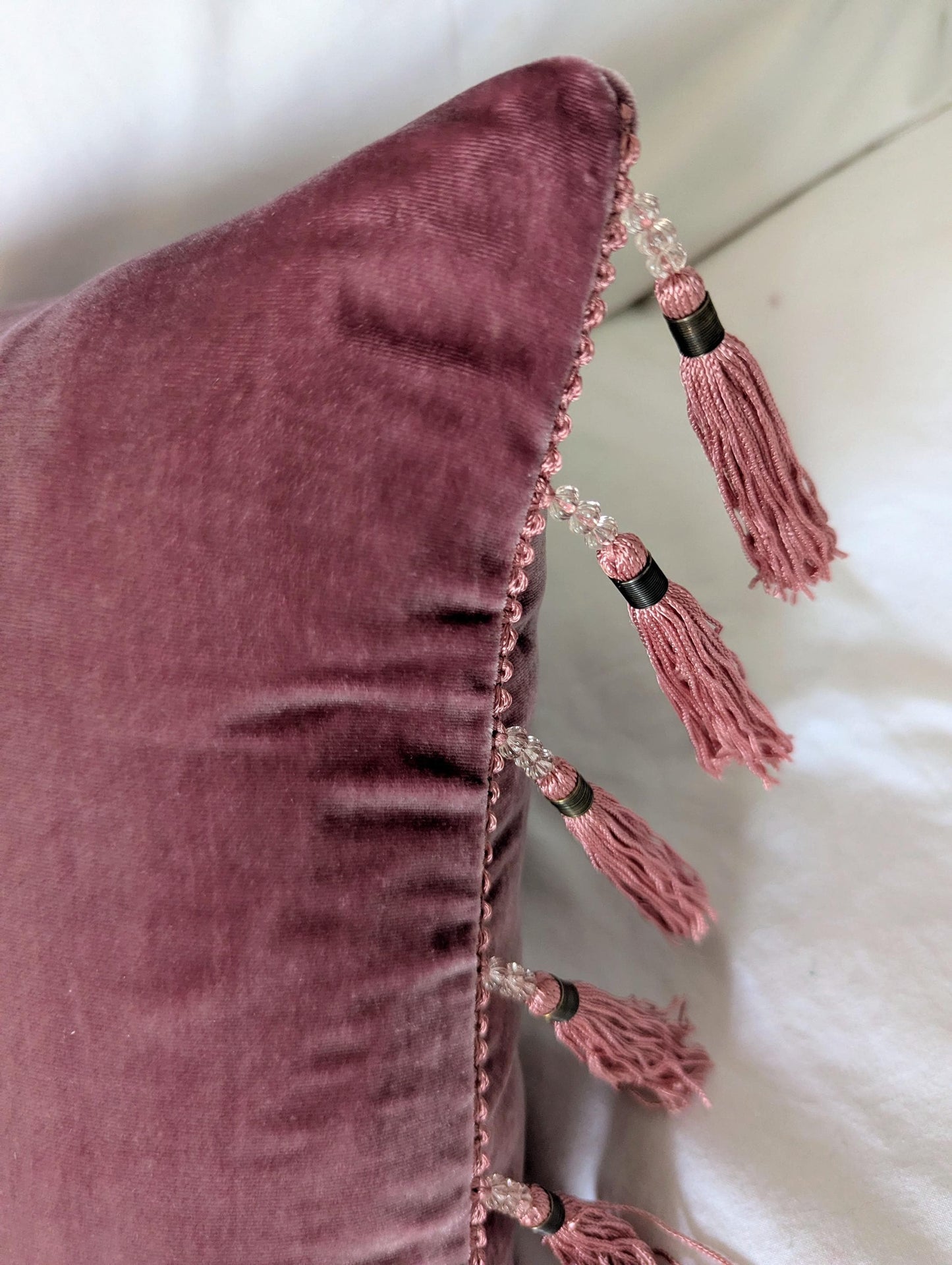Berry Silk Velvet Pillow Covers - Pink Tassel Cushion - Girls Bedroom Decor