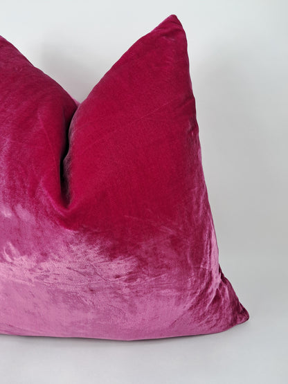 Cerise Silk Velvet Throw Pillow Covers - Silk Fabric Cushion - Pink Home Decor