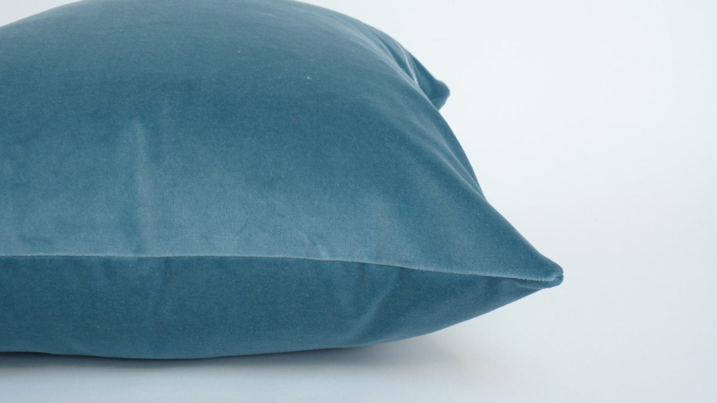 Blue Velvet Pillow - Cornflower Blue Cushion With Heavy Weight Cotton Velvet