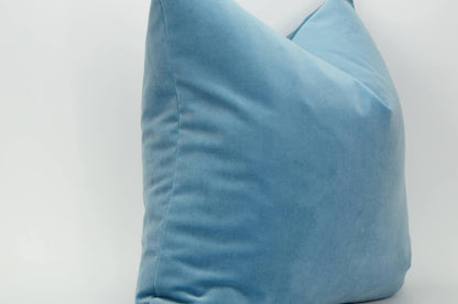 Blue Velvet Pillow - Cornflower Blue Cushion With Heavy Weight Cotton Velvet