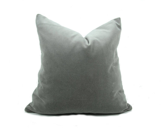 Grey Velvet Pillow | Stone Grey Velvet Cushion Cover With  - Luxury Soft Cotton