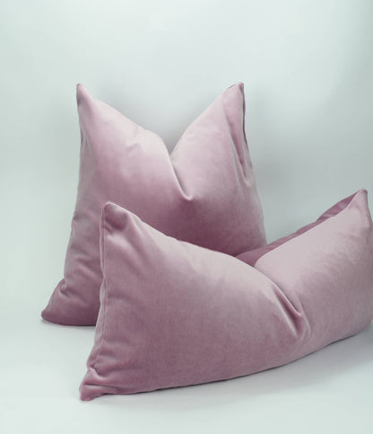 Velvet Pillow Cover - Vintage Rose Pink Lumbar Cushion With Hidden