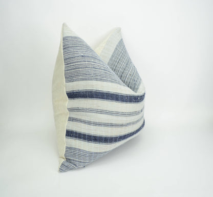 hmong pillow cover // striped woven cushion // hemp pillow cover  // rustic pillow // indigo striped cushion