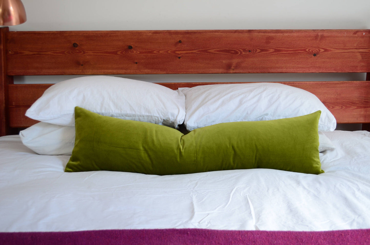 Long Lumbar Pillow - Olive Green Velvet Cushion | Soft Luxury Cotton Velvet