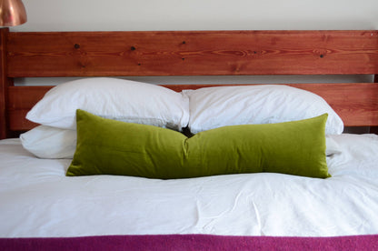Long Lumbar Pillow - Olive Green Velvet Cushion | Soft Luxury Cotton Velvet