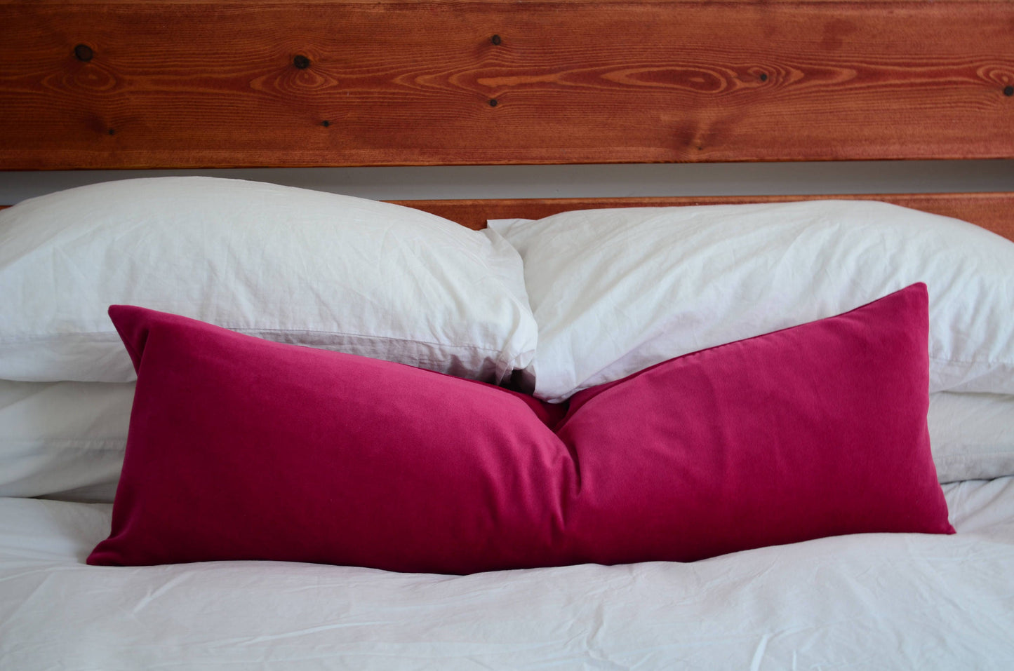 Long Lumbar Pillow - Pink Velvet Cushion | Soft Cotton Velvet Throw Pillow