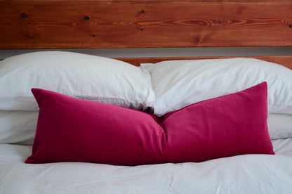 Long Lumbar Pillow - Pink Velvet Cushion | Soft Cotton Velvet Throw Pillow