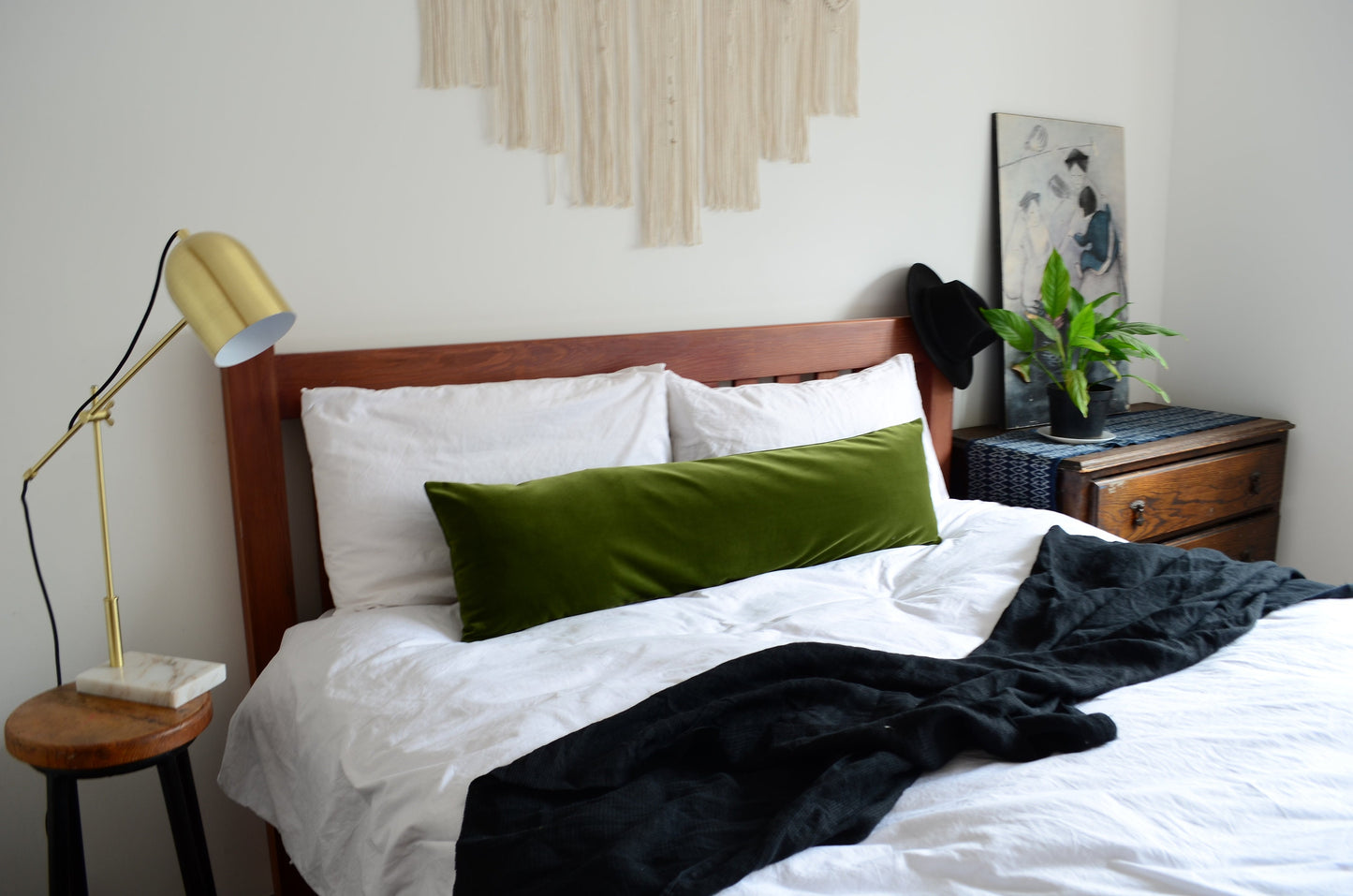 Moss Green Pillow – Velvet Pillow Cover | Long Lumbar Cushion, Soft & Stylish