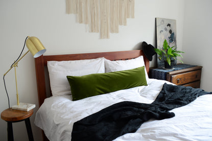 Moss Green Pillow – Velvet Pillow Cover | Long Lumbar Cushion, Soft & Stylish