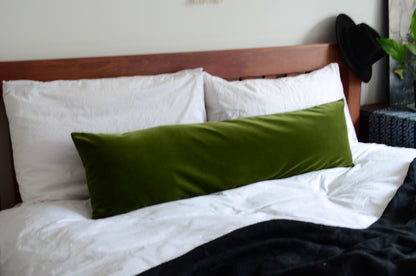 Moss Green Pillow – Velvet Pillow Cover | Long Lumbar Cushion, Soft & Stylish