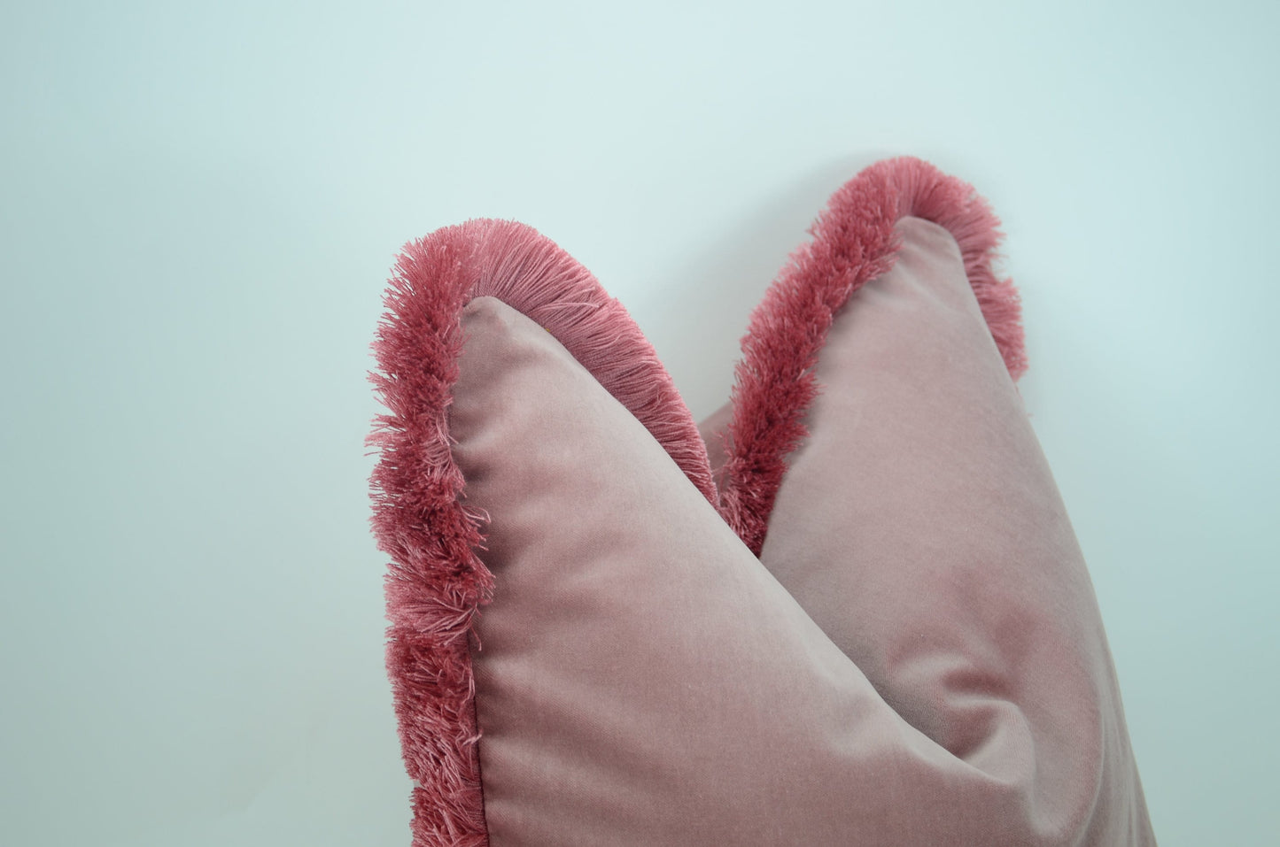Velvet Throw Pillow, Velvet Fringe Cushion, Blush Pink with Dusty Pink Fringe