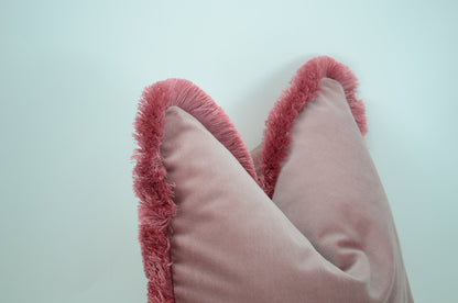 Pink Velvet Thow Pillow - Blush Velvet Fringe Cushion