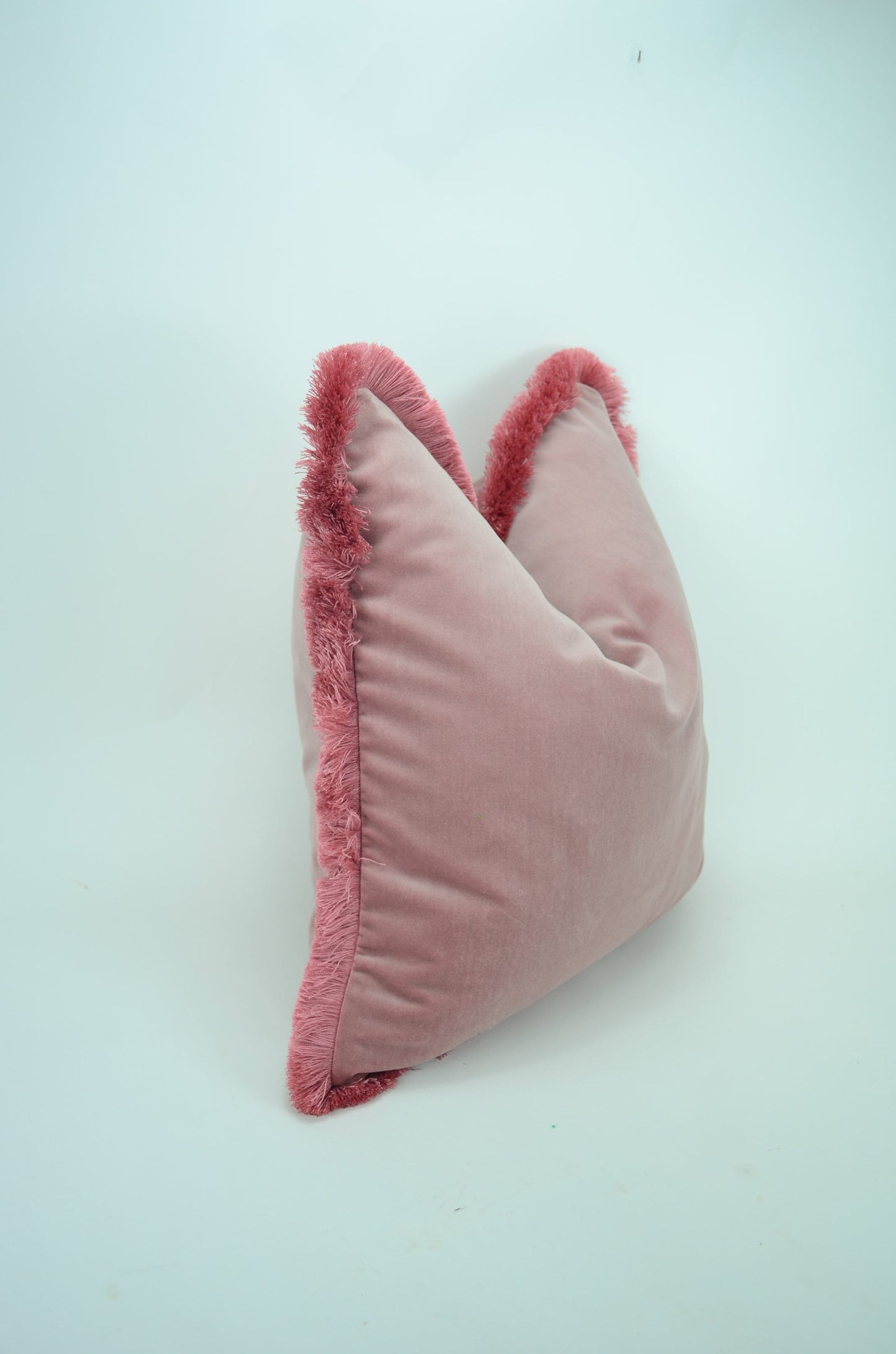 Velvet Throw Pillow, Velvet Fringe Cushion, Blush Pink with Dusty Pink Fringe
