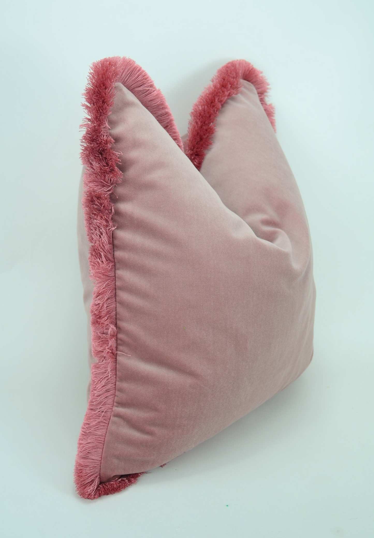 Pink Velvet Thow Pillow - Blush Velvet Fringe Cushion