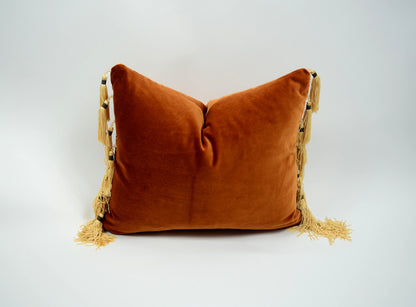 Velvet Tassel Pillow - Copper Velvet Pillow With Beaded Tassels & Soft Fringe