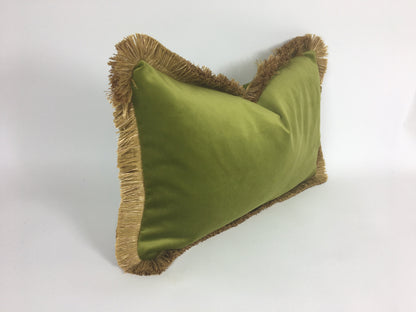 green and gold pillow // gold fringed pillow // green and gold