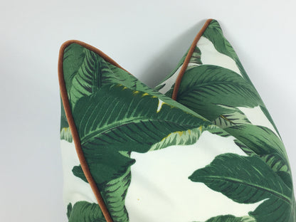 Tropical print pillow cover // indoor outdoor pillow // green and brown pillow cover // palm leaf cushion // Tommy bahama swaying palms