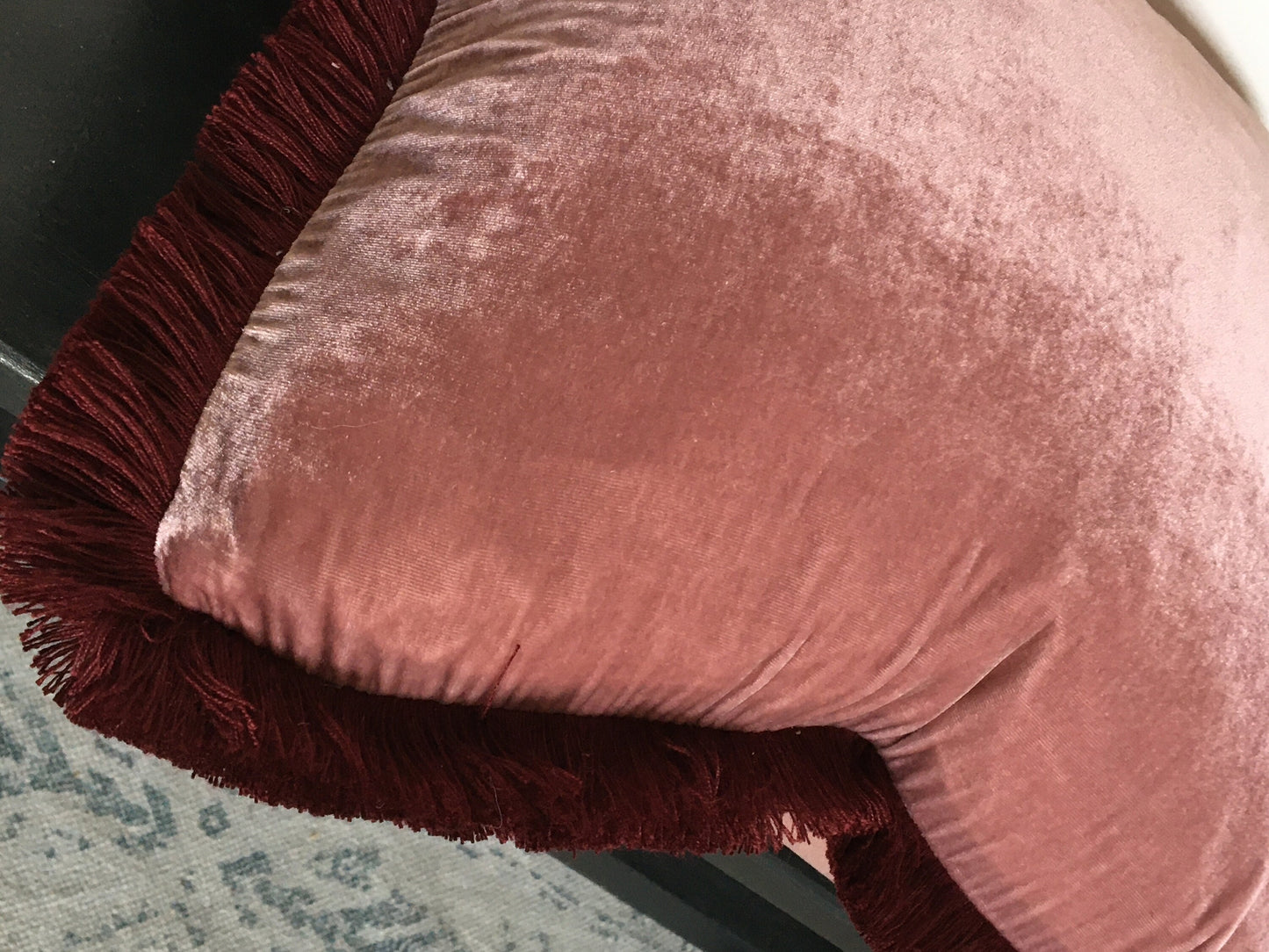 Silk Velvet Throw Pillow - Dusty Rose Pink Velvet Fringe Cushion