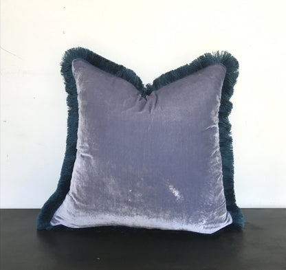 blue silk velvet pillow