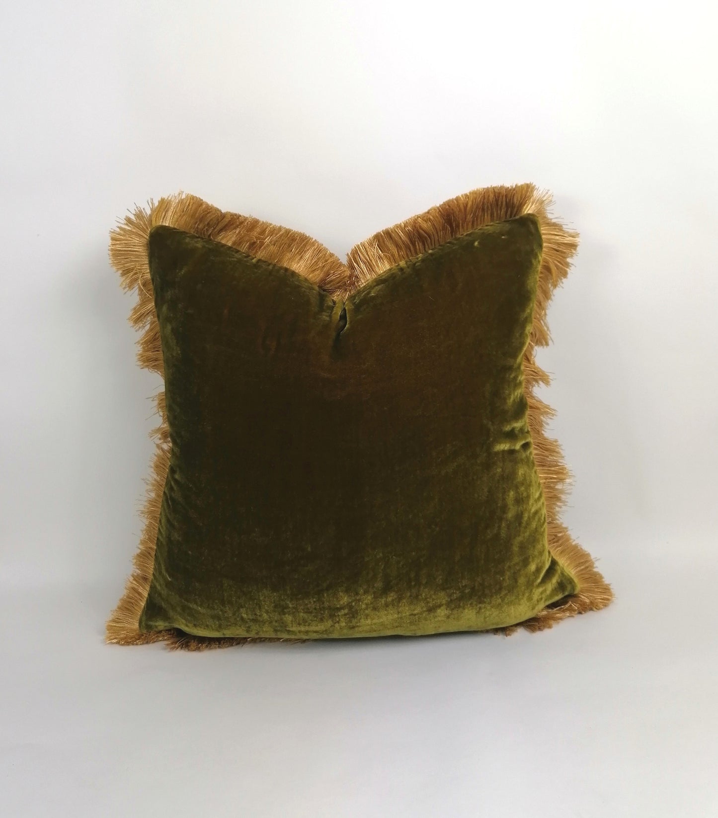 Chartreuse Silk Velvet Pillow - Luxury Green Cushion With Gold Fringe