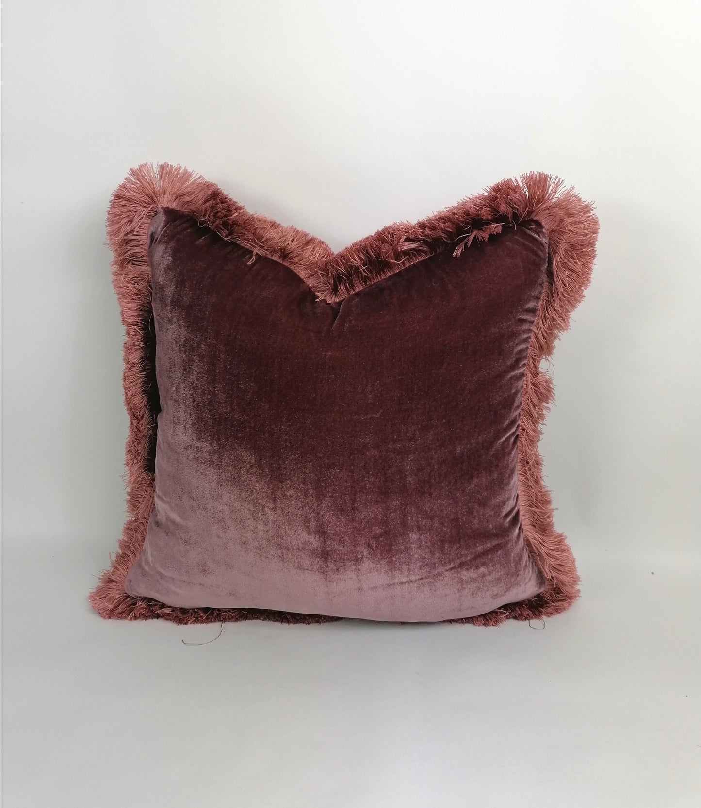 Silk Velvet Pillow Cover - Berry Pink Velvet Fringe Cushion