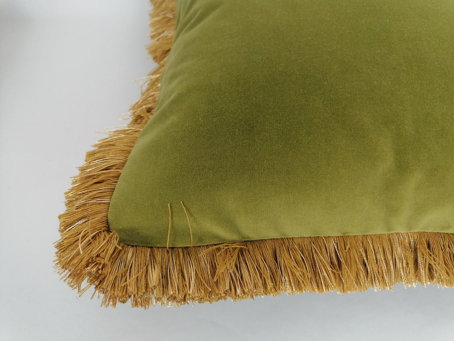 Chartreuse Green Velvet Pillow - Olive Green Velvet Cushion With Fringe