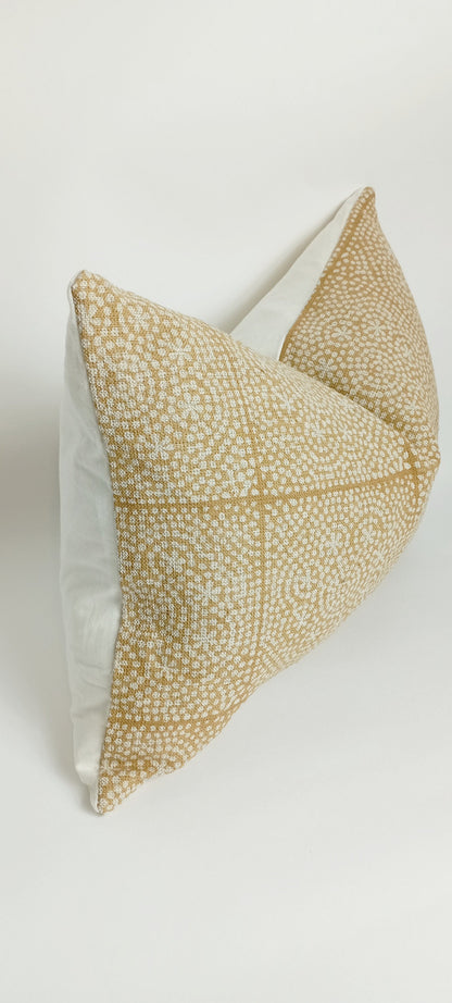 Mustard block print pillow, yellow printed pillow