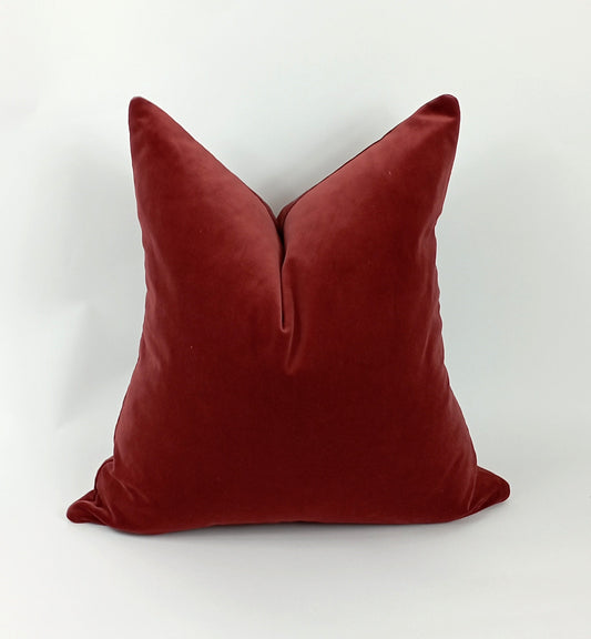 Rusty Red Velvet Pillow | Heavy Weight Velvet Cushion – Soft Burnt Red Decorative Throw