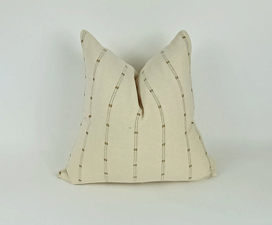 hmong pillow, cream and tan pillow, striped woven cushion