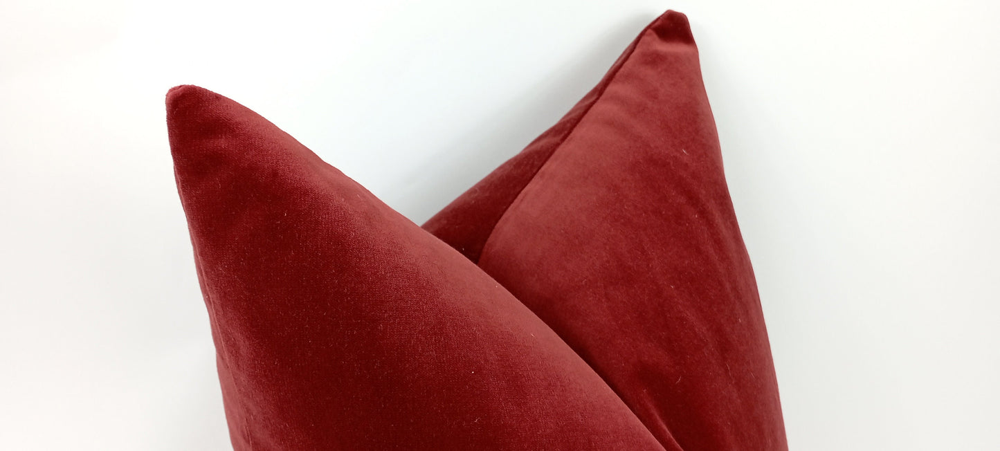 Rusty Red Velvet Pillow | Heavy Weight Velvet Cushion – Soft Burnt Red Decorative Throw