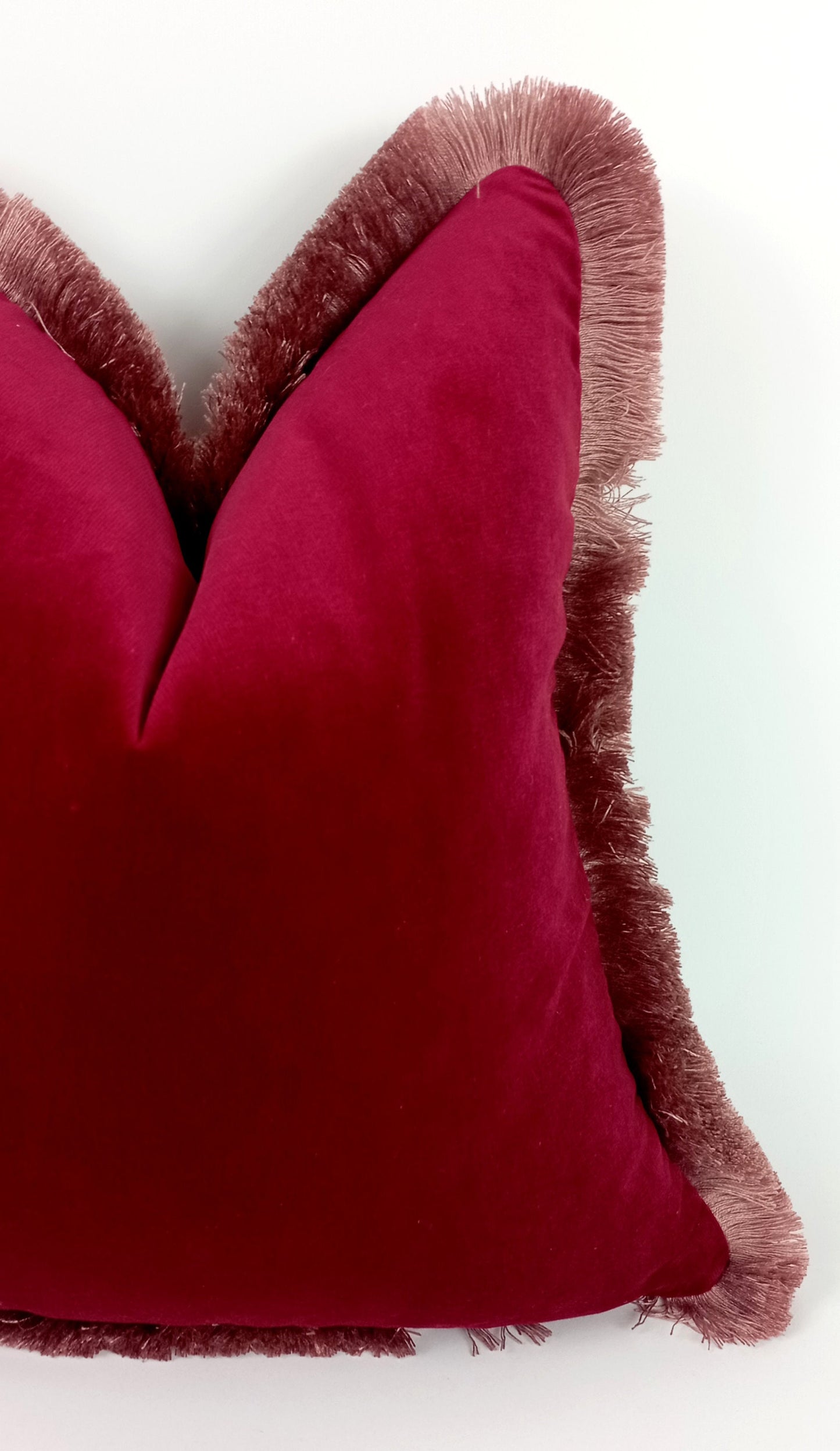Red Velvet Pillow – Pink Fringe Cushion Cover | Soft Cotton Velvet Throw Pillow