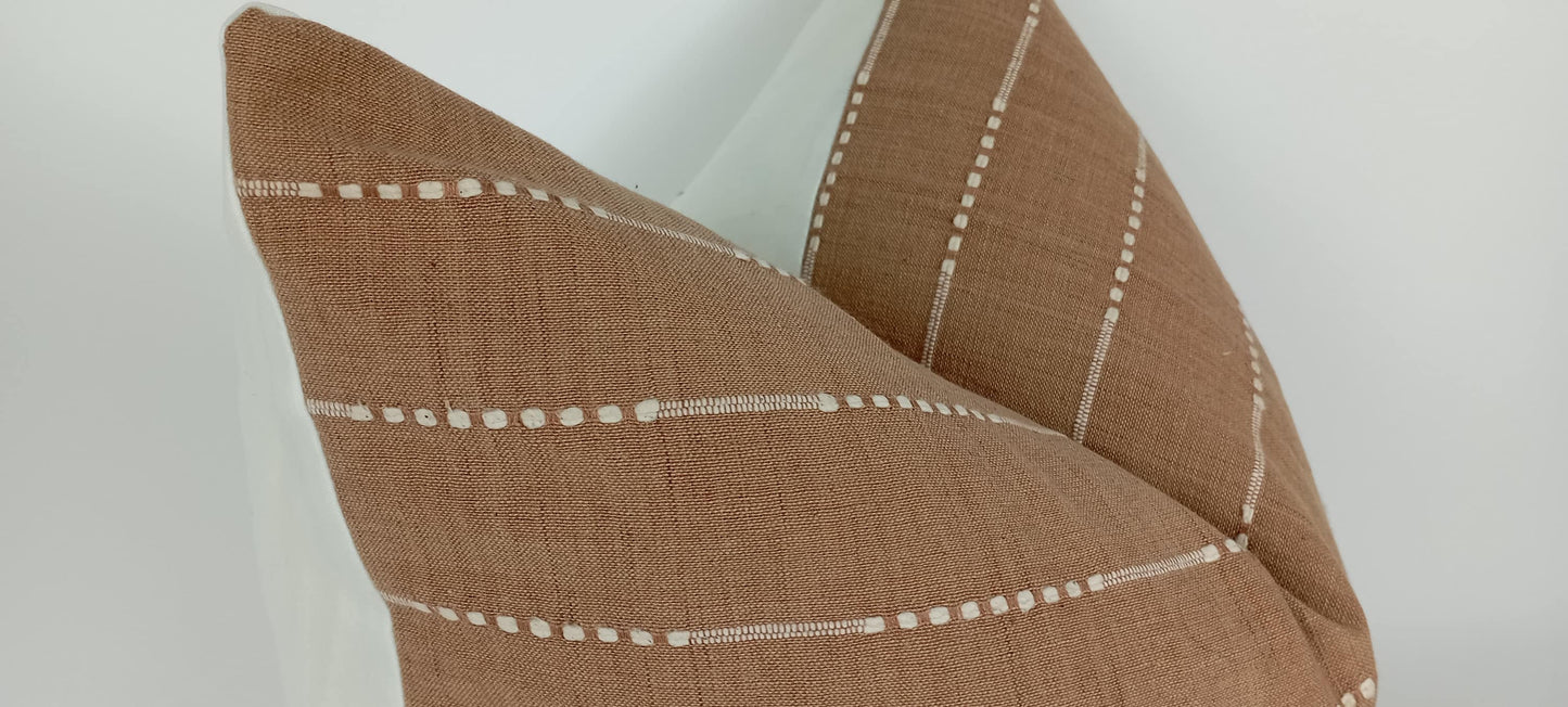 Hmong pillow. tan woven cotton pillow. tan striped pillow. hmong cushion