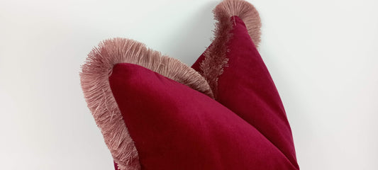 Red Velvet Pillow – Pink Fringe Cushion Cover | Soft Cotton Velvet Throw Pillow