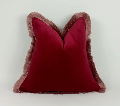 Red Velvet Pillow – Pink Fringe Cushion Cover | Soft Cotton Velvet Throw Pillow