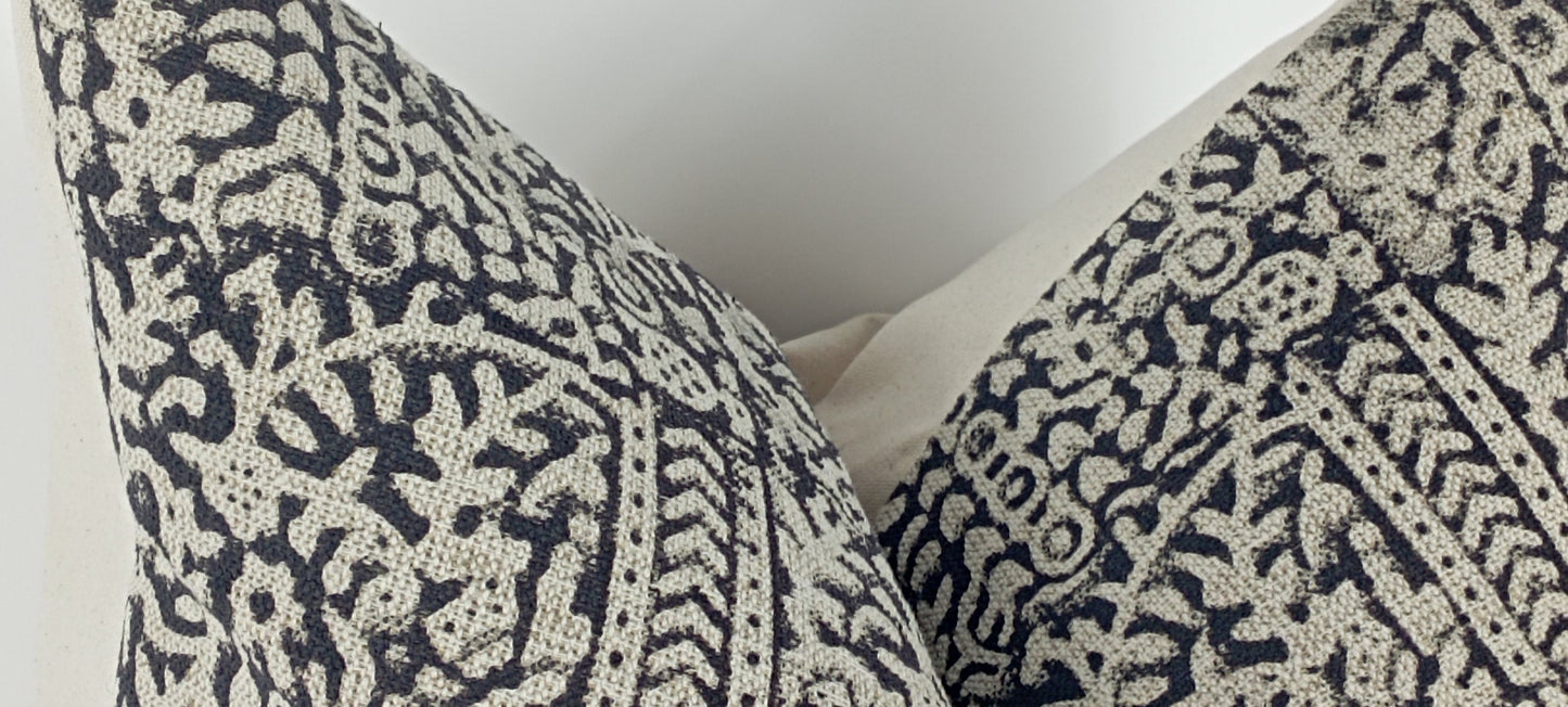 Block Print Pillow – Black Block Printed Cushion With Linen Fabric & Cotton Backing