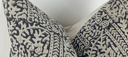 Block Print Pillow – Black Block Printed Cushion With Linen Fabric & Cotton Backing