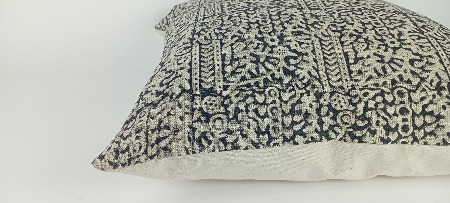 Block Print Pillow – Black Block Printed Cushion With Linen Fabric & Cotton Backing