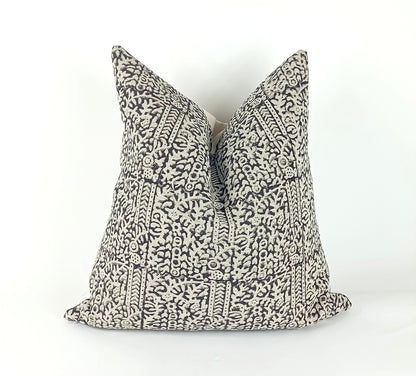 Block Print Pillow – Black Block Printed Cushion With Linen Fabric & Cotton Backing