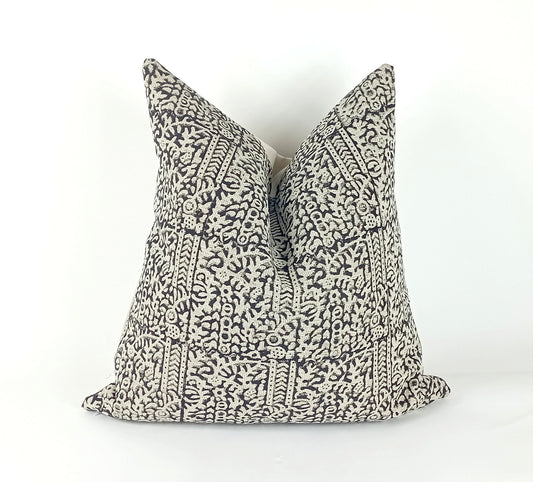 Block Print Pillow – Black Block Printed Cushion With Linen Fabric & Cotton Backing