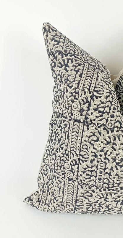Block Print Pillow – Black Block Printed Cushion With Linen Fabric & Cotton Backing