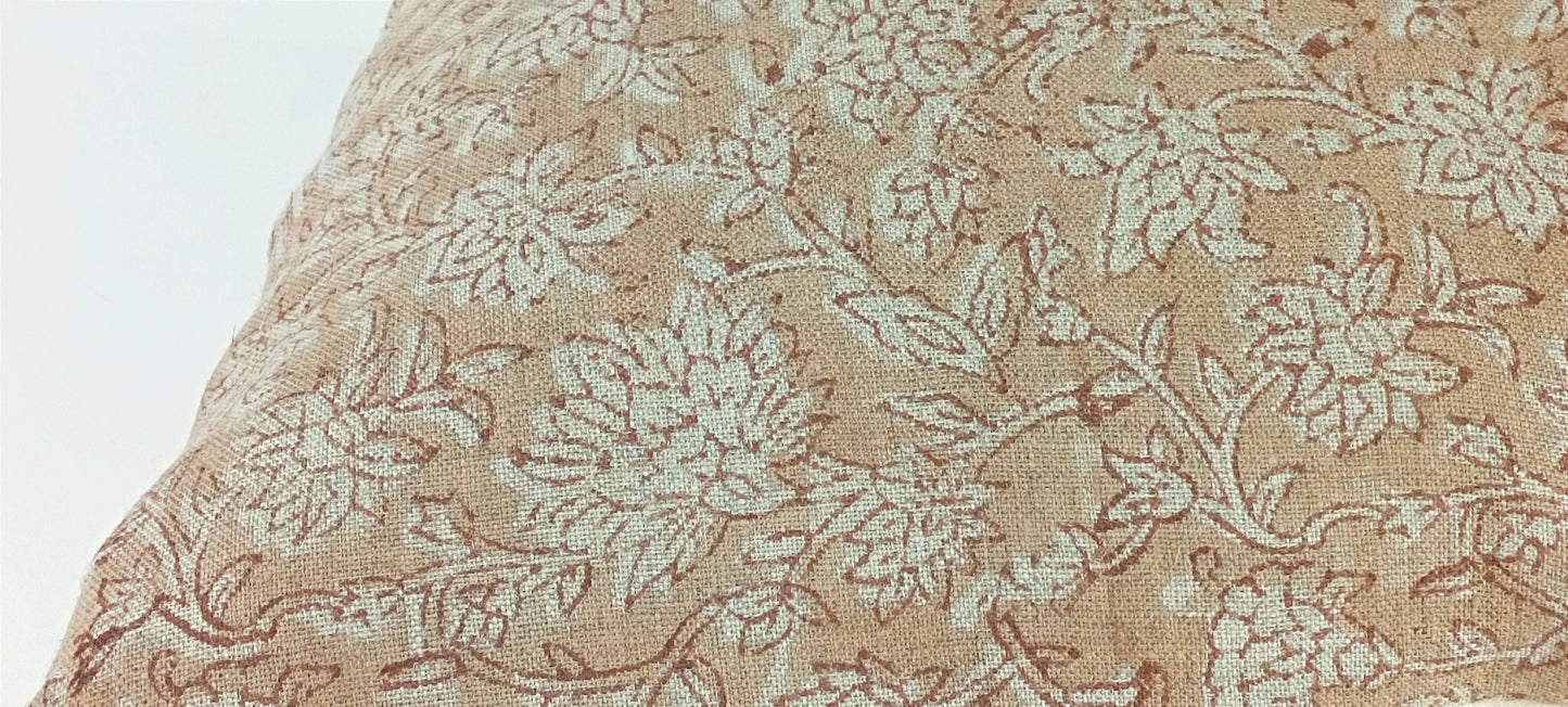 Block Print Pillow – Pink Floral Pattern Pillow With Linen Fabric & Cotton Canvas Backing